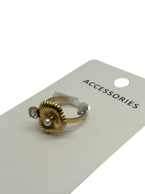 フレンチレトロ 18K ゴールドチタン鋼イヤリング、ジルコンとパール付き